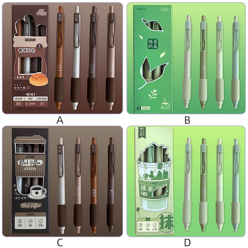 4 Chiếc Bút Bi Nước Mực Đen Ngòi 0.5mm Tay cầm mềm Baking Series Bút Gel có thể thu vào Bút mực đen ST Nib Bút ký