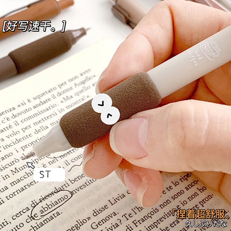 4 Chiếc Bút Bi Nước Mực Đen Ngòi 0.5mm Tay cầm mềm Baking Series Bút Gel có thể thu vào Bút mực đen ST Nib Bút ký