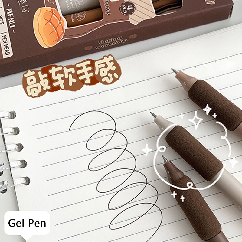 4 Chiếc Bút Bi Nước Mực Đen Ngòi 0.5mm Tay cầm mềm Baking Series Bút Gel có thể thu vào Bút mực đen ST Nib Bút ký