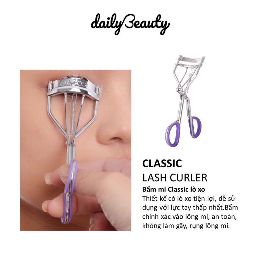 Bấm mi lò xo VACOSI CLASSIC LASH CURLER cán tím, kẹp bấm mi cong lâu tự nhiên Daily Beauty