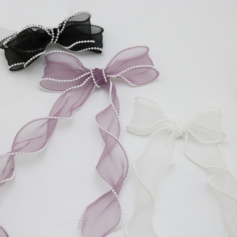 Ruy Băng Gạc Viền Ngọc Trai Tươi 40mm Đóng Gói Hoa Tươi Trang Trí