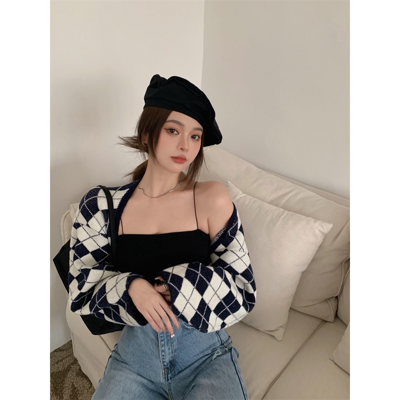 Suxi Áo Khoác cardigan Dệt Kim Tay Dài Dáng Rộng Ngắn Kẻ Sọc Kiểu Hàn Quốc Xinh Xắn Cho Nữ