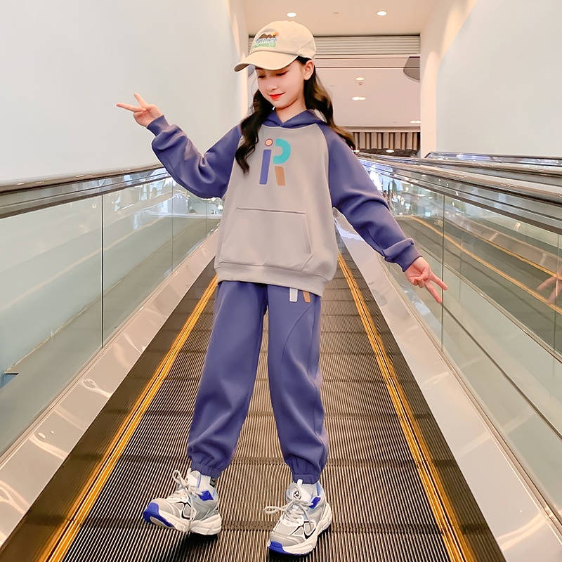 Bộ Đồ Thể Thao Hai Mảnh Áo Hoodie + Quần Dài Vừa Thời Trang Hàn Quốc Mùa Xuân Thu Cho Bé Gái 120-170cm