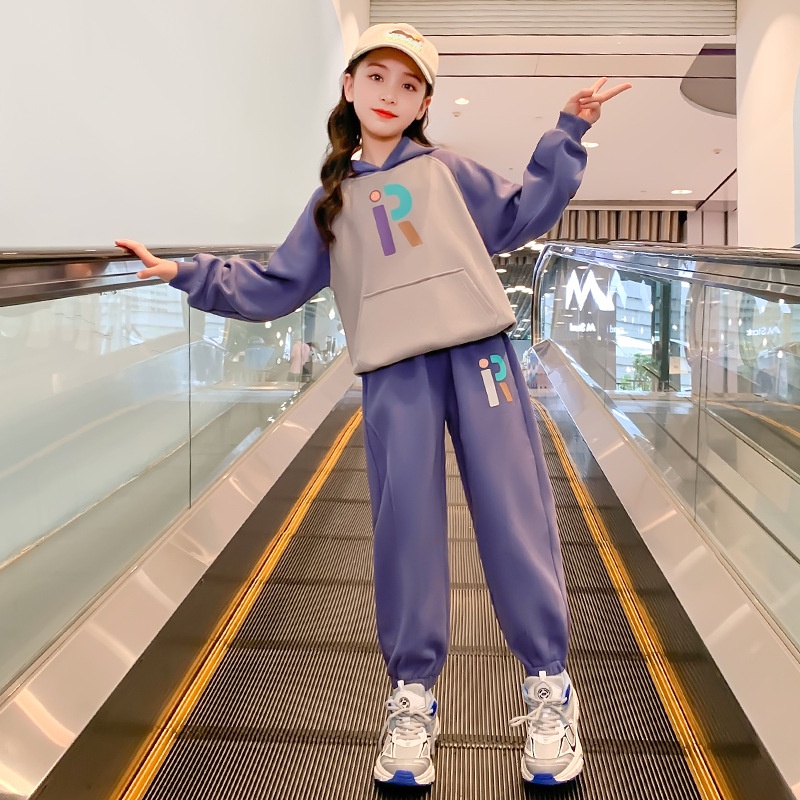 Bộ Đồ Thể Thao Hai Mảnh Áo Hoodie + Quần Dài Vừa Thời Trang Hàn Quốc Mùa Xuân Thu Cho Bé Gái 120-170cm