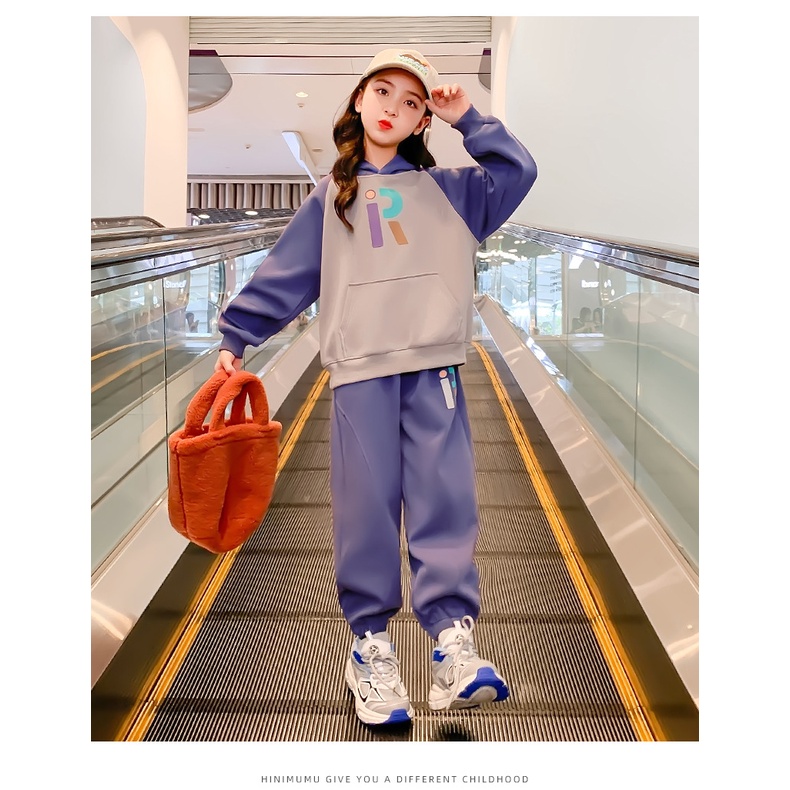 Bộ Đồ Thể Thao Hai Mảnh Áo Hoodie + Quần Dài Vừa Thời Trang Hàn Quốc Mùa Xuân Thu Cho Bé Gái 120-170cm