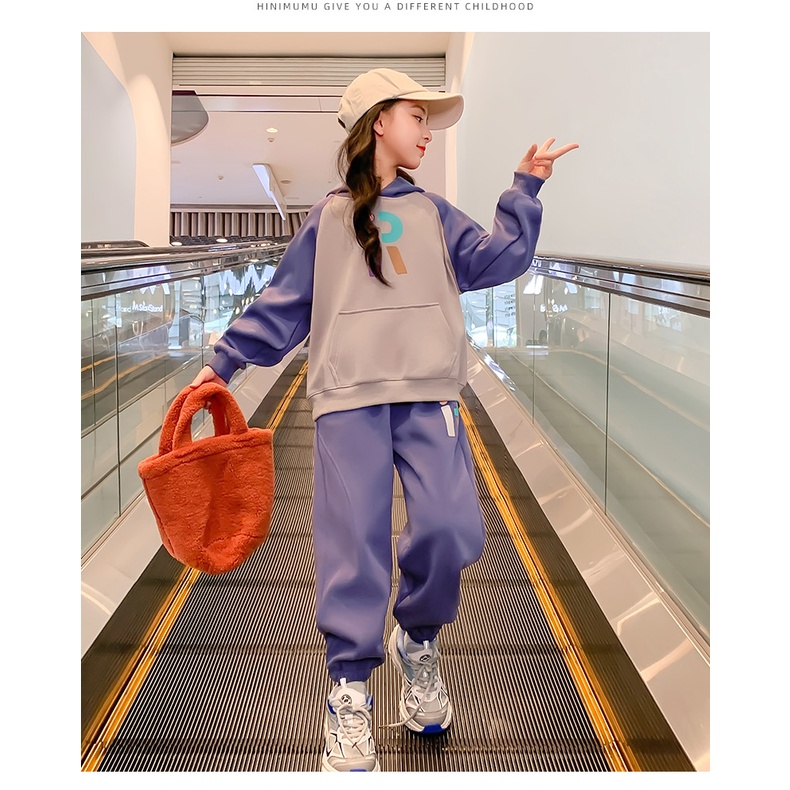 Bộ Đồ Thể Thao Hai Mảnh Áo Hoodie + Quần Dài Vừa Thời Trang Hàn Quốc Mùa Xuân Thu Cho Bé Gái 120-170cm