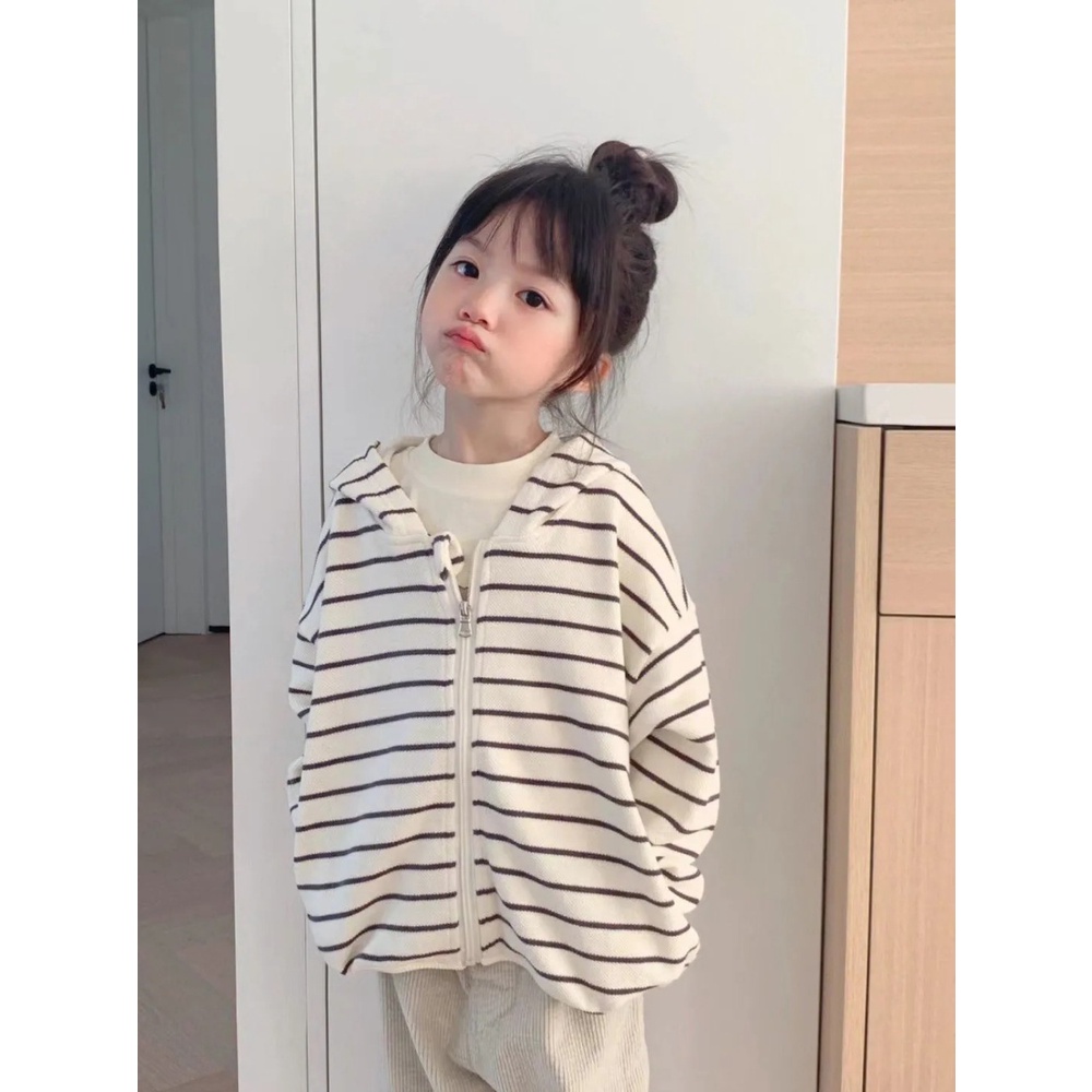 Áo Khoác cardigan Có Nón Họa Tiết Kẻ Sọc Thời Trang Mùa Thu Cho Bé