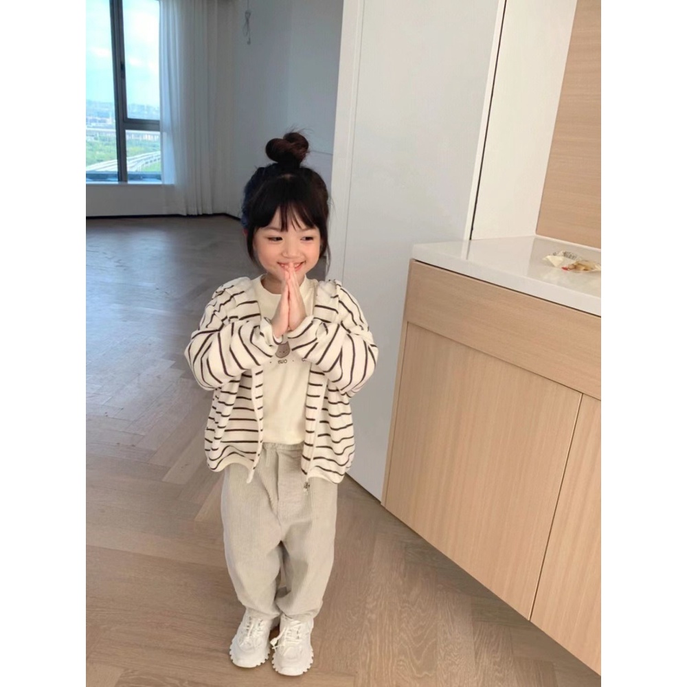 Áo Khoác cardigan Có Nón Họa Tiết Kẻ Sọc Thời Trang Mùa Thu Cho Bé