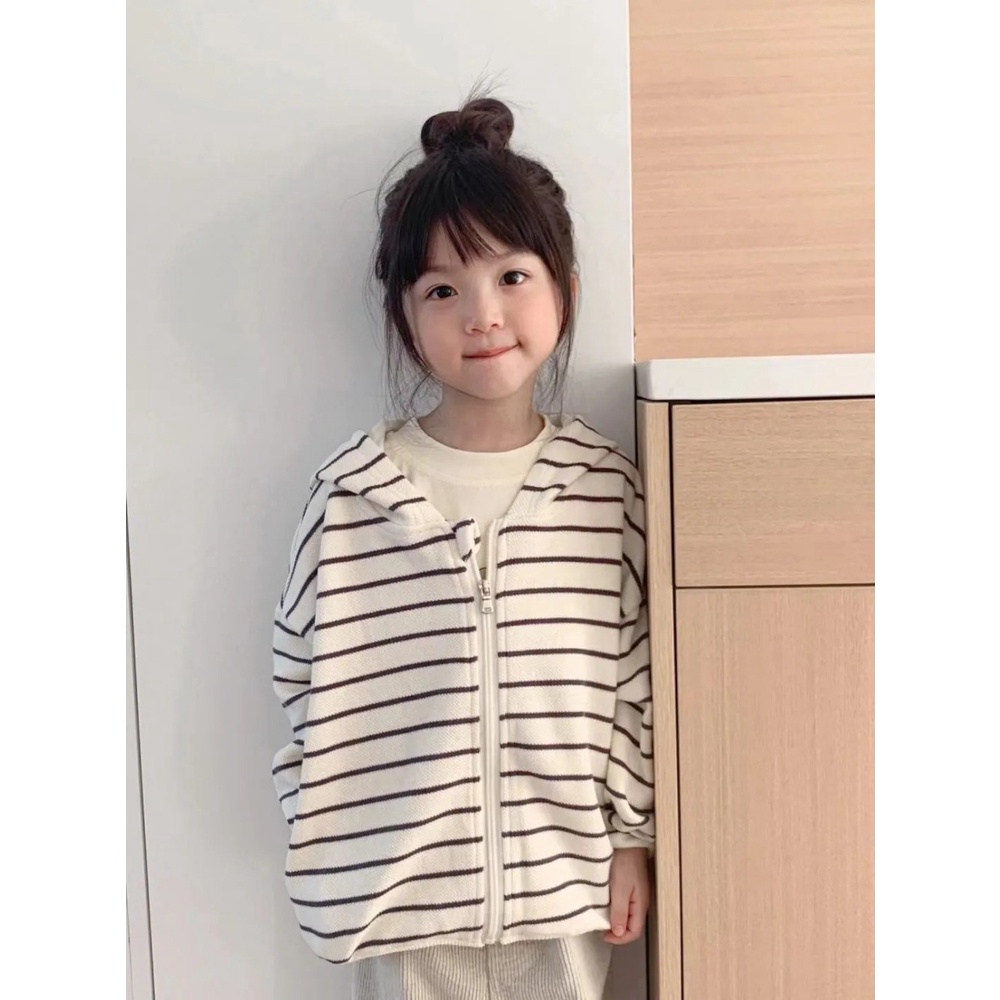 Áo Khoác cardigan Có Nón Họa Tiết Kẻ Sọc Thời Trang Mùa Thu Cho Bé