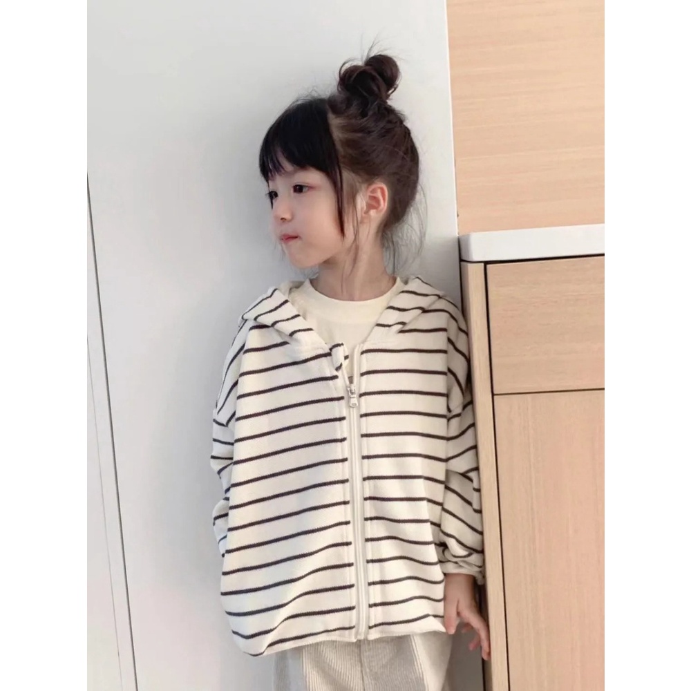 Áo Khoác cardigan Có Nón Họa Tiết Kẻ Sọc Thời Trang Mùa Thu Cho Bé