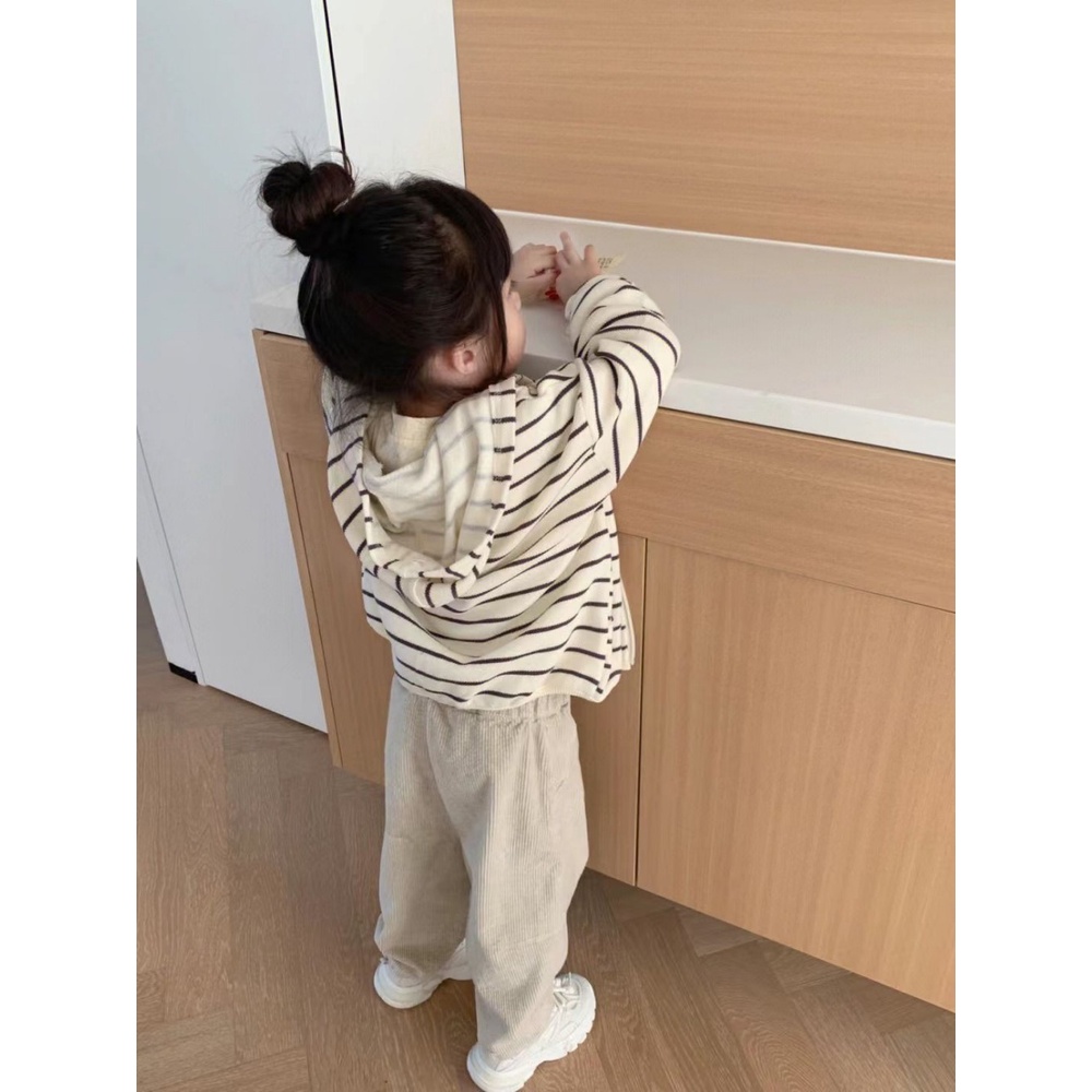 Áo Khoác cardigan Có Nón Họa Tiết Kẻ Sọc Thời Trang Mùa Thu Cho Bé