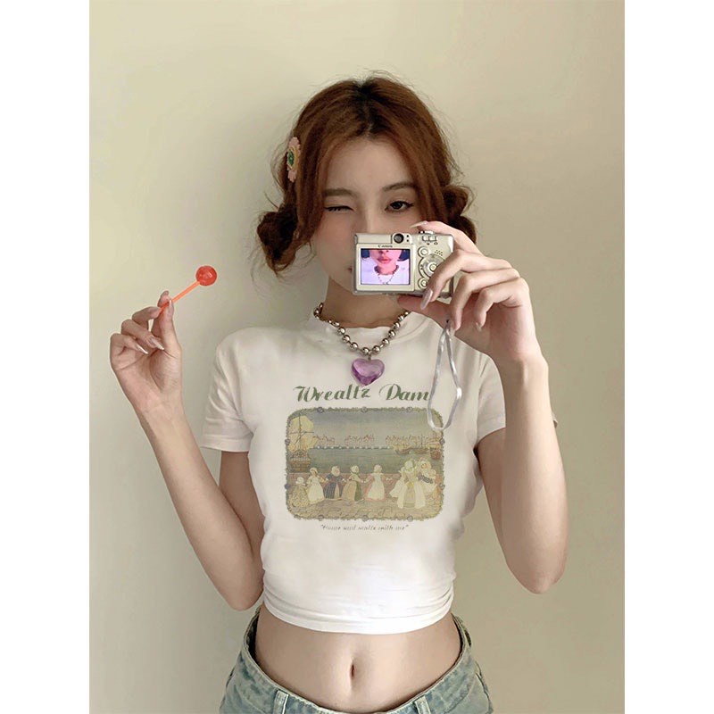 Áo croptop tay ngắn PINKSTORE29 kiểu in hình tranh Wrealtz Dam A5825