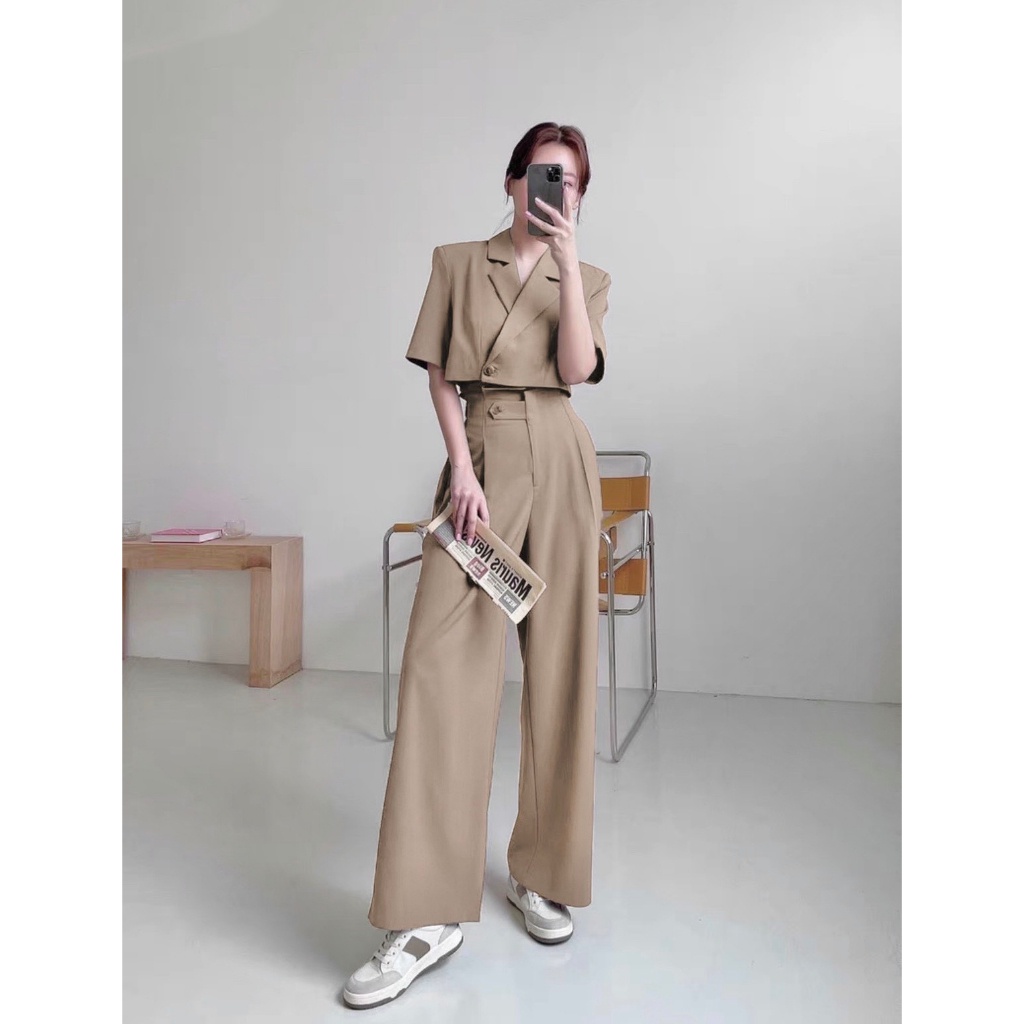 Set bộ áo crotop quần xuông sang chảnh 2359