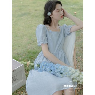 Đầm Cổ Vuông Tay Phồng Dáng Dài Ôm Eo Kiểu Pháp Thời Trang Mùa Hè Cho Nữ