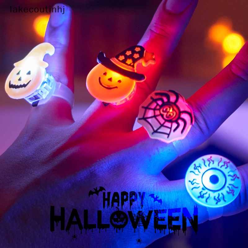 Lu Bộ 5 Nhẫn Đèn led Phát Sáng Hình Đầu Lâu Bí Ngô Ma Quỷ Trang Trí halloween Cho Người Lớn Và Trẻ Em