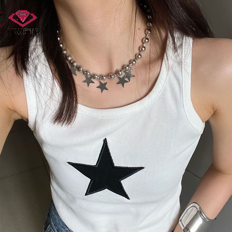 Vòng cổ Bằng Thép Titan Mặt Ngôi Sao Phong Cách hip hop Hàn Quốc y2k Thời Trang Cho Nam Và Nữ Mới