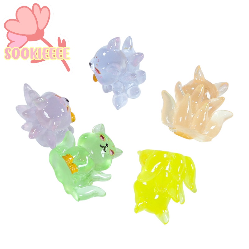 Tượng Cáo Chín Đuôi Dạ Quang mini Bằng Nhựa resin Phát Sáng Trong Bóng Tối Trang Trí Nhà Búp Bê diy