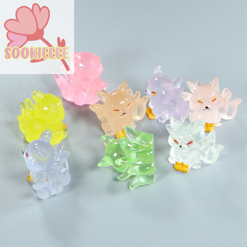 Tượng Cáo Chín Đuôi Dạ Quang mini Bằng Nhựa resin Phát Sáng Trong Bóng Tối Trang Trí Nhà Búp Bê diy