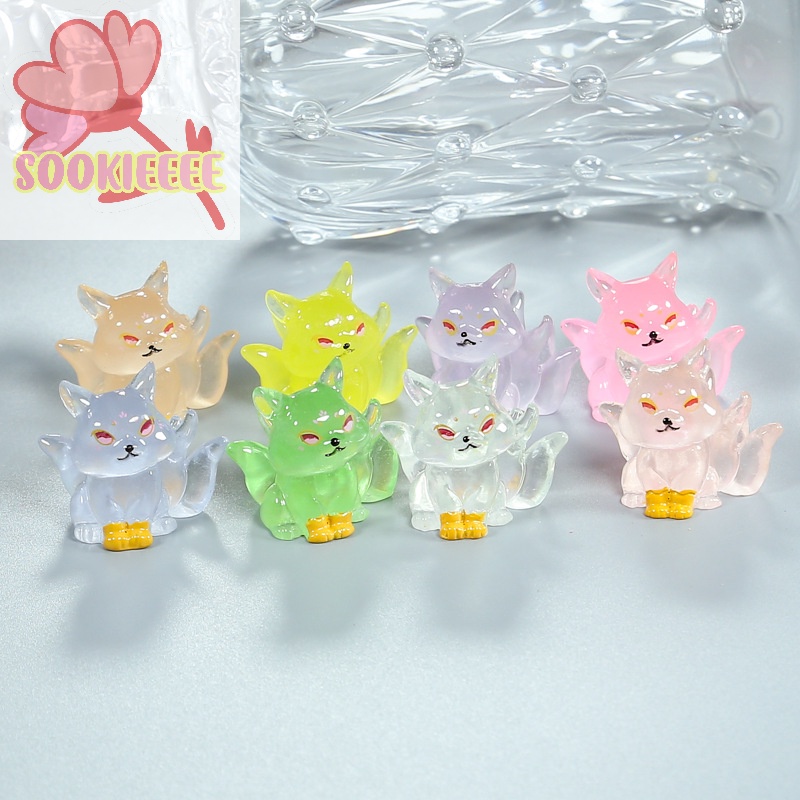 Tượng Cáo Chín Đuôi Dạ Quang mini Bằng Nhựa resin Phát Sáng Trong Bóng Tối Trang Trí Nhà Búp Bê diy