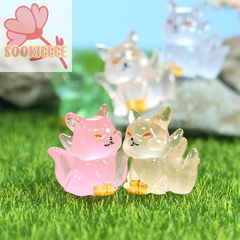 Tượng Cáo Chín Đuôi Dạ Quang mini Bằng Nhựa resin Phát Sáng Trong Bóng Tối Trang Trí Nhà Búp Bê diy