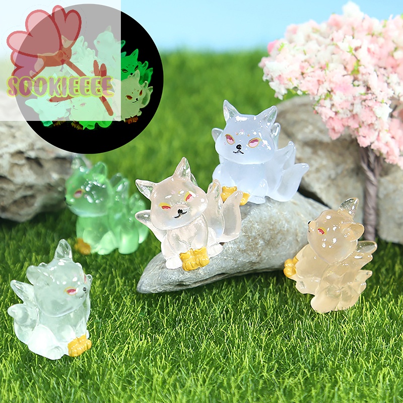 Tượng Cáo Chín Đuôi Dạ Quang mini Bằng Nhựa resin Phát Sáng Trong Bóng Tối Trang Trí Nhà Búp Bê diy