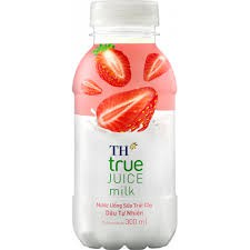 NƯỚC UỐNG SỮA TRÁI CÂY DÂU TỰ NHIÊN - TH TRUE JUICE MILK CHAI 300ML, THƠM NGON