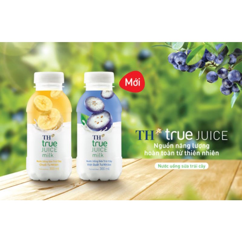 NƯỚC UỐNG SỮA TRÁI CÂY DÂU TỰ NHIÊN - TH TRUE JUICE MILK CHAI 300ML, THƠM NGON