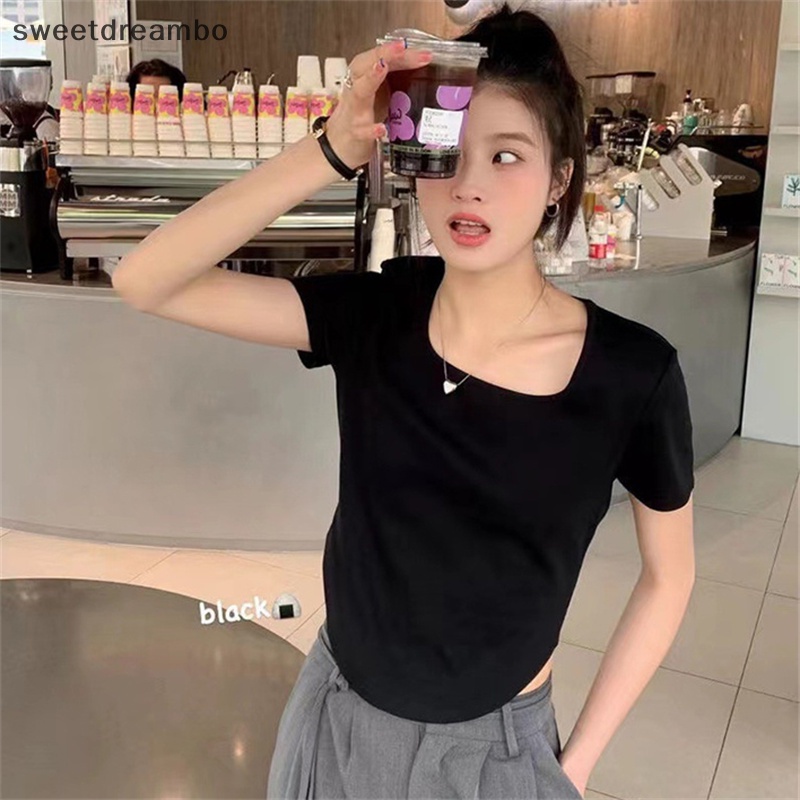 Áo Croptop Tay Ngắn Cổ Vuông Màu Trơn Thời Trang Dành Cho Nữ