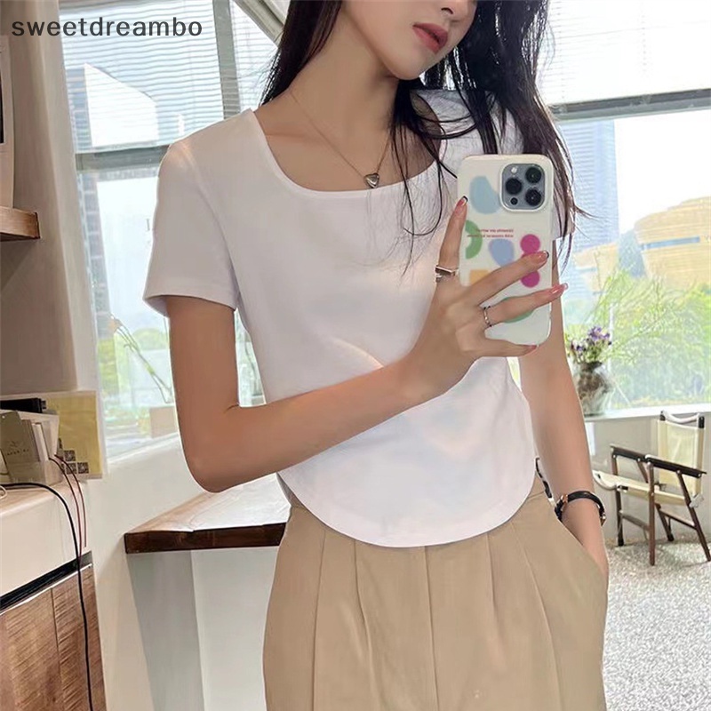 Áo Croptop Tay Ngắn Cổ Vuông Màu Trơn Thời Trang Dành Cho Nữ