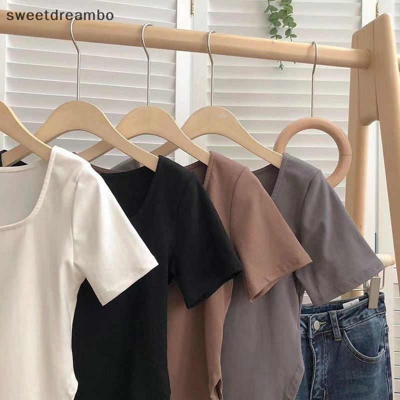 Áo Croptop Tay Ngắn Cổ Vuông Màu Trơn Thời Trang Dành Cho Nữ