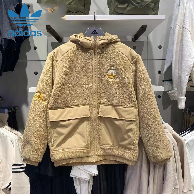 Áo Khoác Lông Cừu Thêu logo adidas 100% Chính Hãng Bằng Vải cotton Lót Lông Cừu Thời Trang Mùa Đông Cho Cặp Đôi