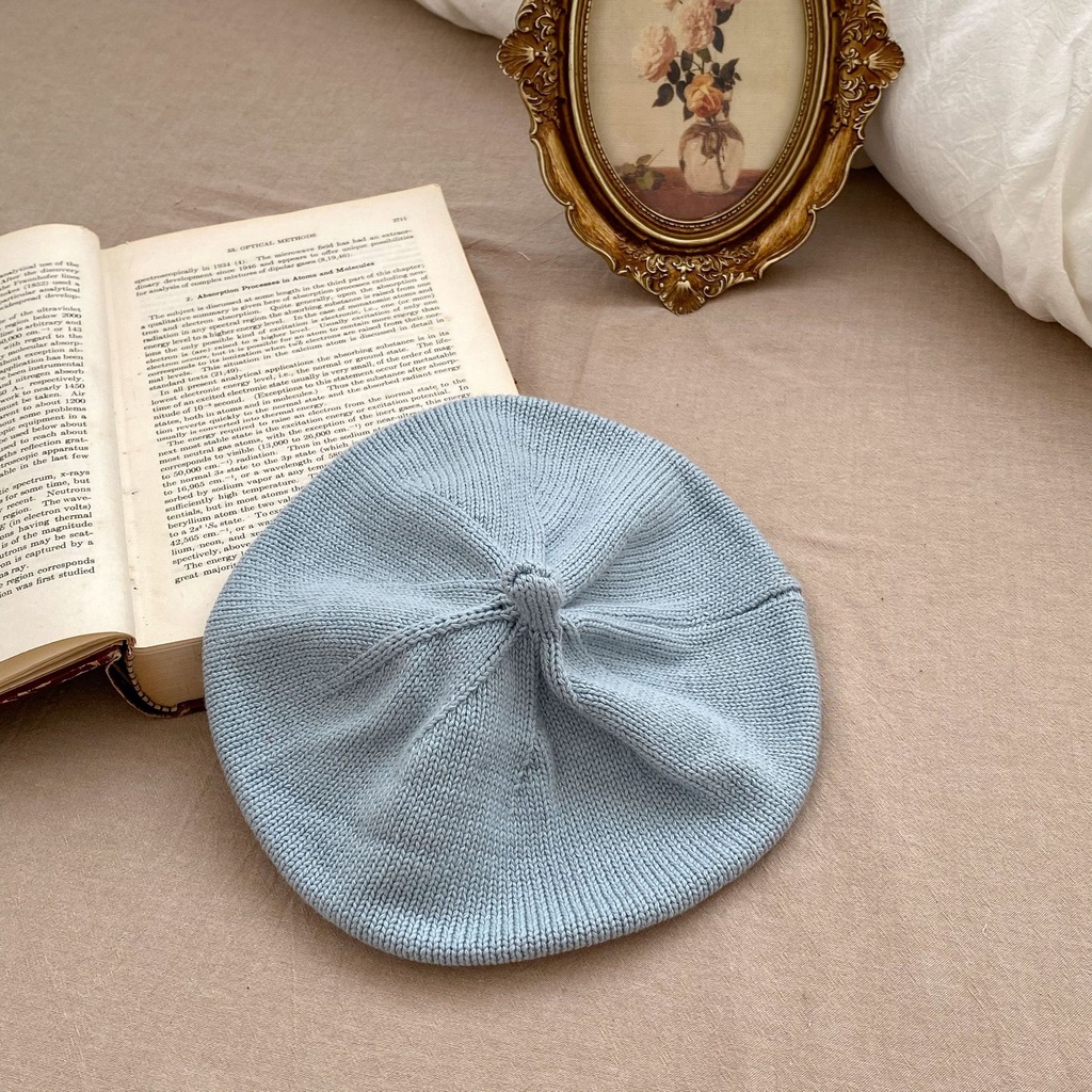 Mũ beret Len Dệt Kim Màu Trơn Phong Cách Hàn Quốc Cổ Điển Cho Bé Gái Sơ Sinh