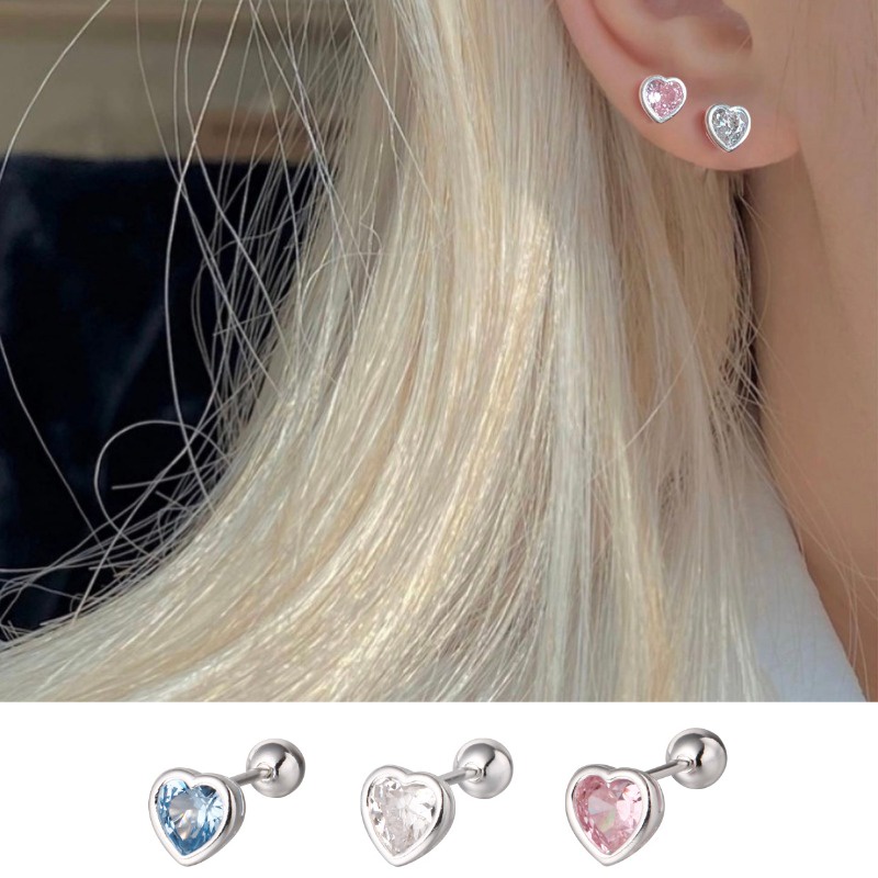 Đôi Bông Tai Mạ Bạc 925 Hình Trái Tim Đính Đá Thời Trang Cho Nữ