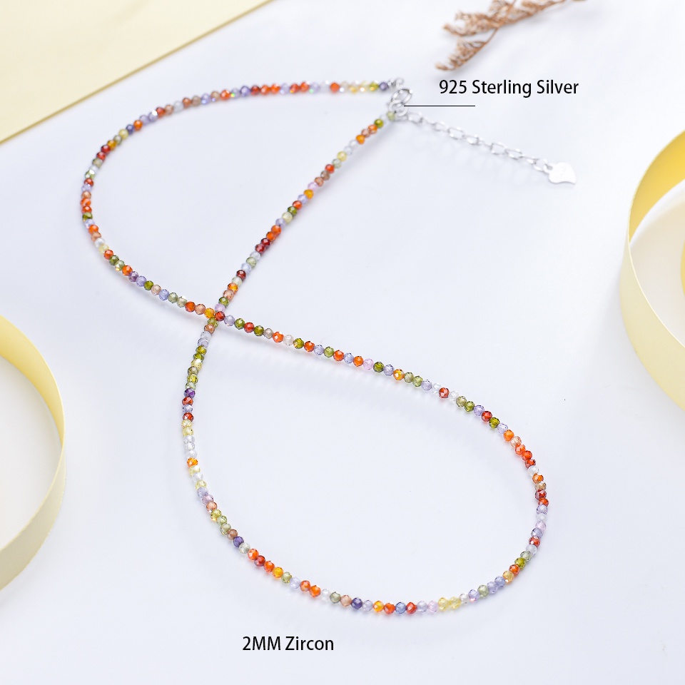 Vòng cổ Mặt Đá Tự Nhiên 2mm Bằng Bạc sterling 925 Cho Nữ