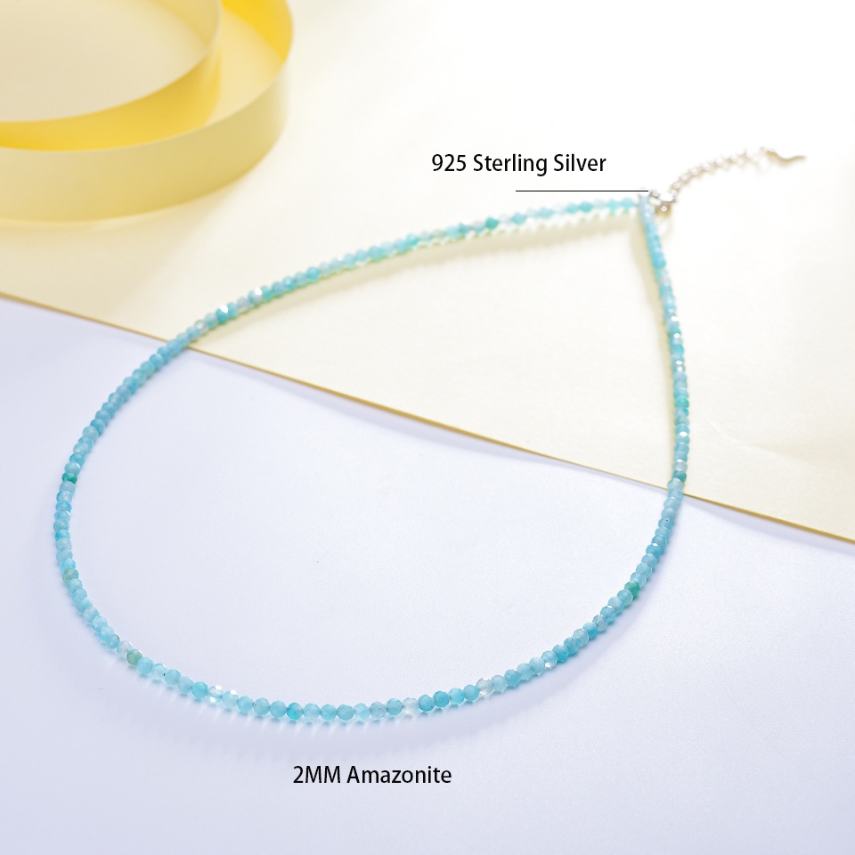 Vòng cổ Mặt Đá Tự Nhiên 2mm Bằng Bạc sterling 925 Cho Nữ