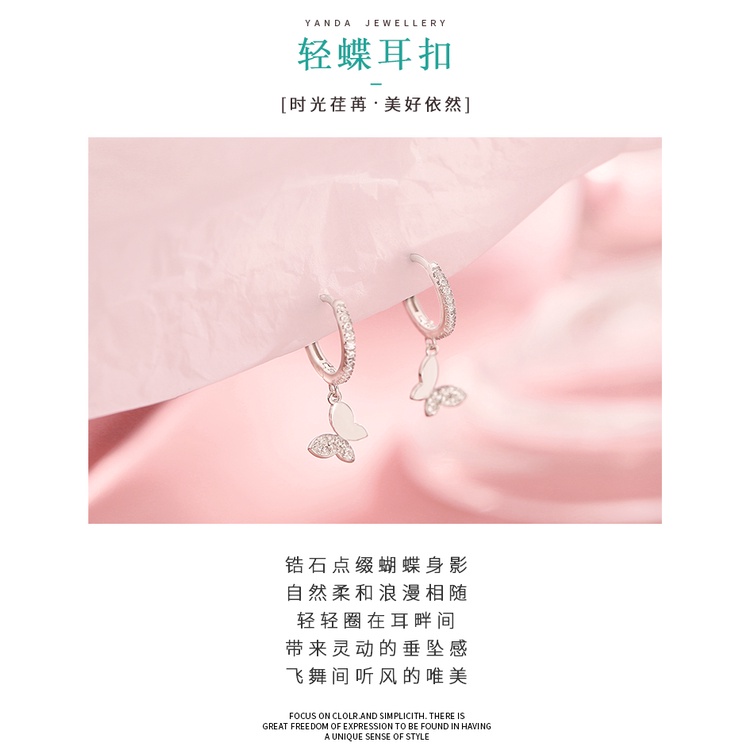 Bông Tai Mạ Bạc 925 Hình Bướm Đính Đá zircon Phong Cách vintage