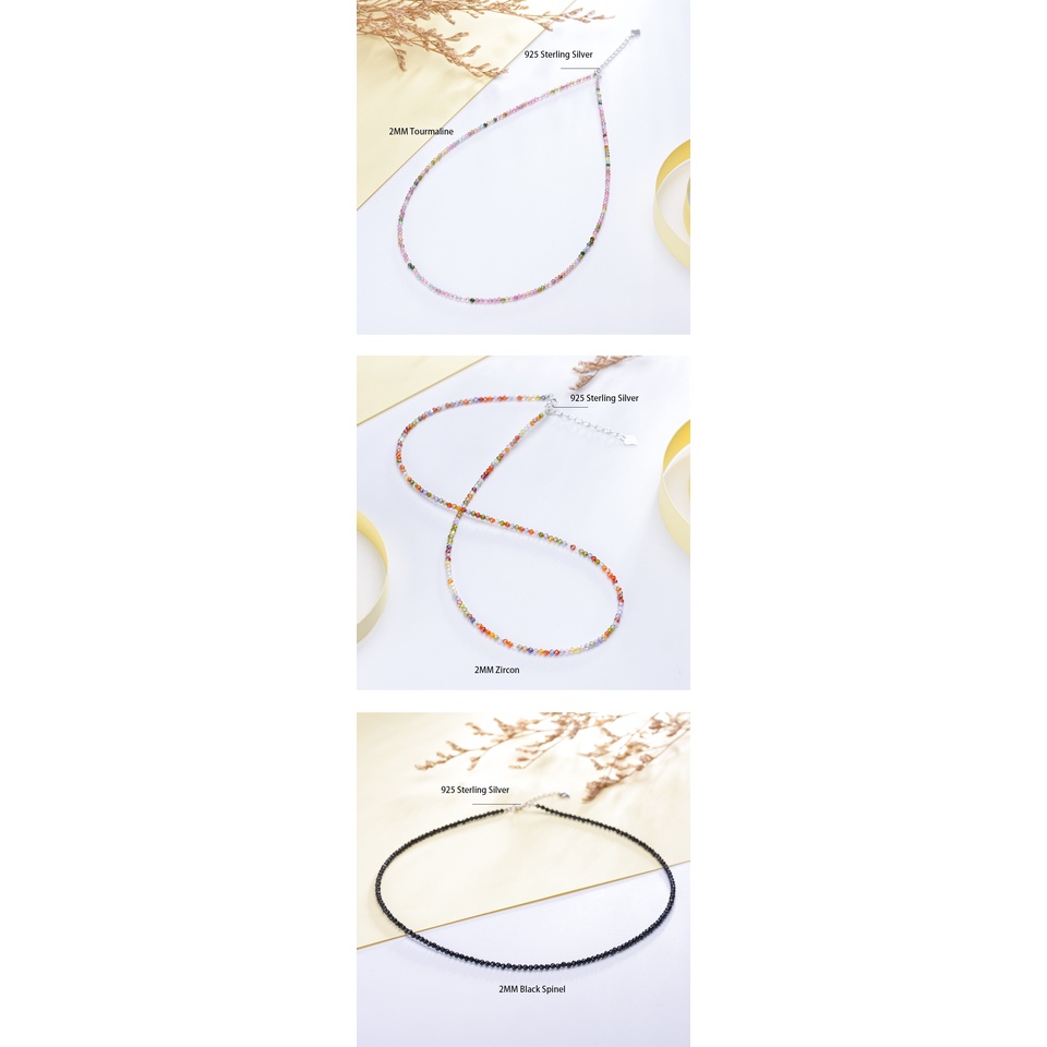 Vòng cổ Mặt Đá Tự Nhiên 2mm Bằng Bạc sterling 925 Cho Nữ