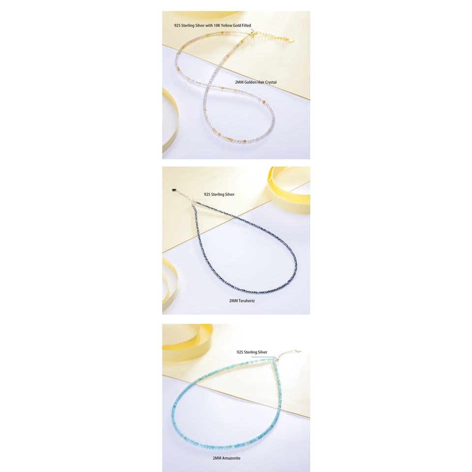 Vòng cổ Mặt Đá Tự Nhiên 2mm Bằng Bạc sterling 925 Cho Nữ