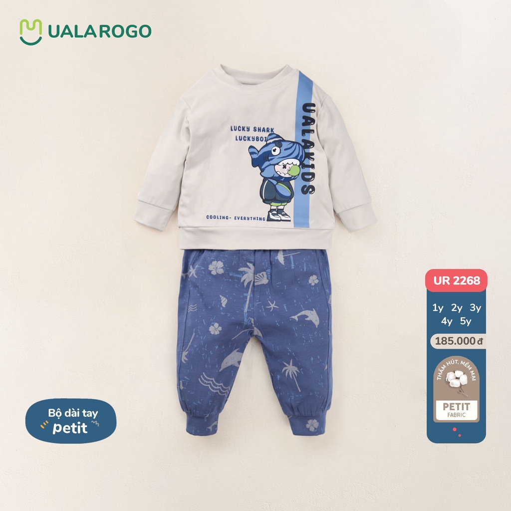 Bộ quần áo dài tay cho bé Ualarogo 1 - 5 tuổi vải Petit thoáng mát co giãn thấm hút mềm mại 2268