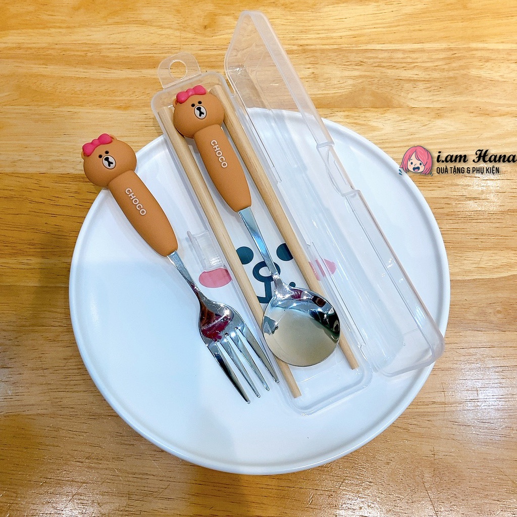Bộ muỗng đũa nĩa văn phòng Brown Cony Chocco Sally dễ thương