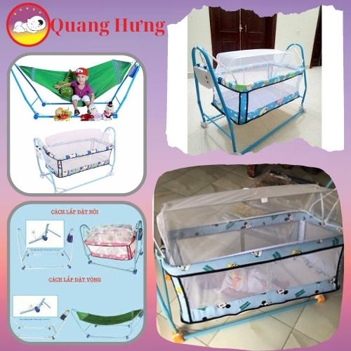 (KHAI TRƯƠNG SHOP NEW🎁🎁🎁) Nôi điện Võng xếp 2 Trong 1 Quang Hưng(Tặng kèm võng + màn chống muỗi cho bé)