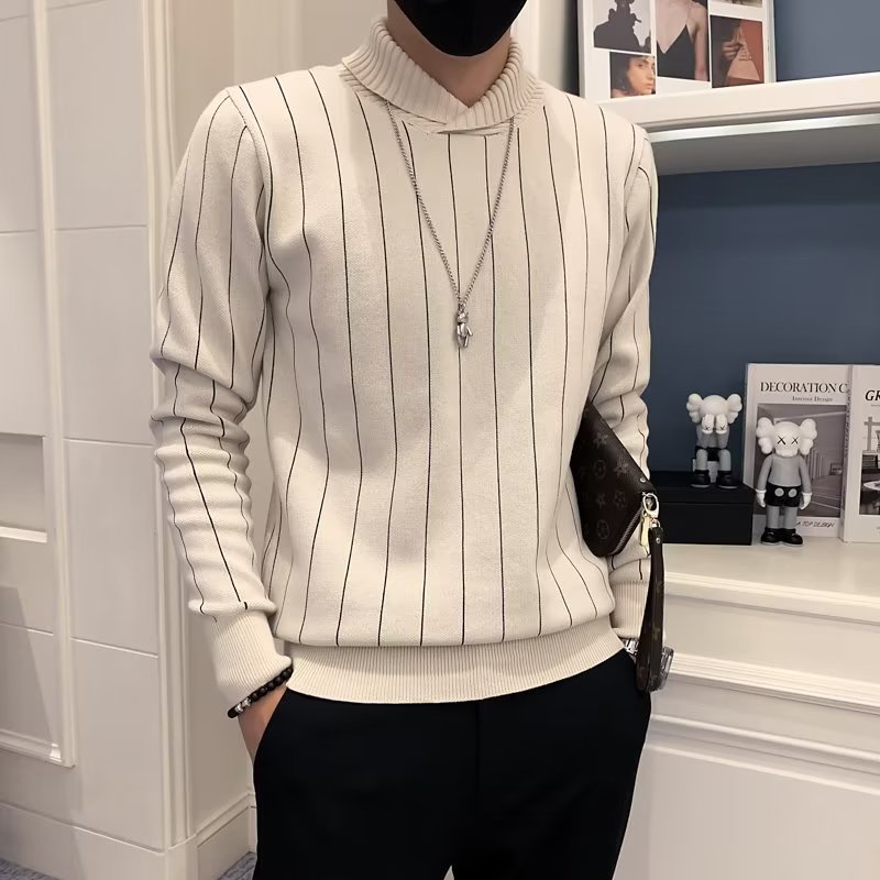 Áo sweater Dệt Kim Cổ Bẻ Kẻ Sọc Ngang Thời Trang Thu Đông 2023 Cho Nam (m-3xl) Đen
