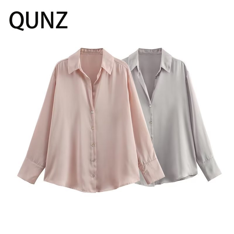 Áo Sơ Mi Vải Lụa satin Dài Tay qunz 6004