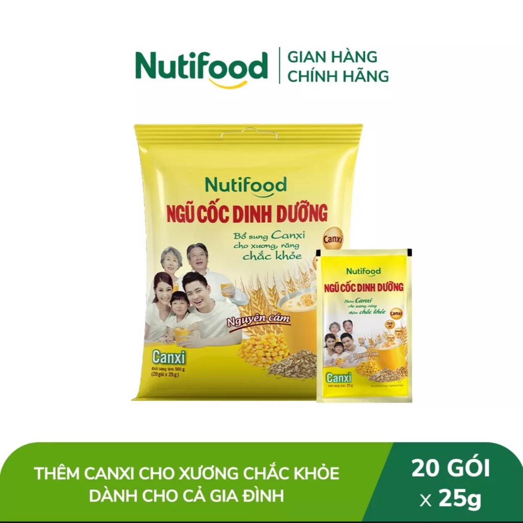 Ngũ Cốc Dinh Dưỡng Nguyên Cám NutiFood - Bịch 500g 14 gói