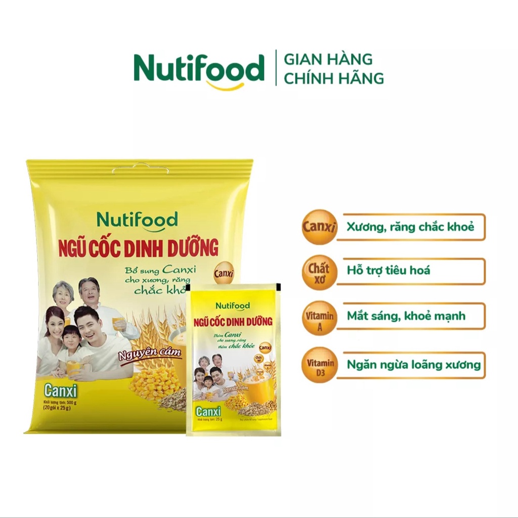 Ngũ Cốc Dinh Dưỡng Nguyên Cám NutiFood - Bịch 500g 14 gói