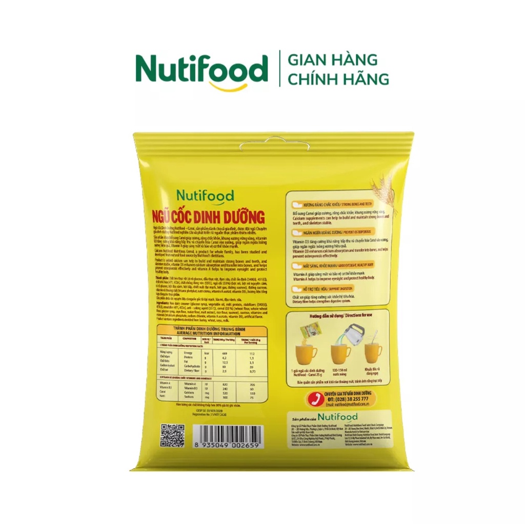 Ngũ Cốc Dinh Dưỡng Nguyên Cám NutiFood - Bịch 500g 14 gói