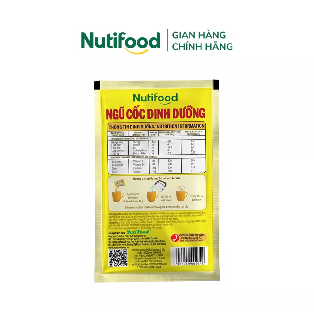 Ngũ Cốc Dinh Dưỡng Nguyên Cám NutiFood - Bịch 500g 14 gói