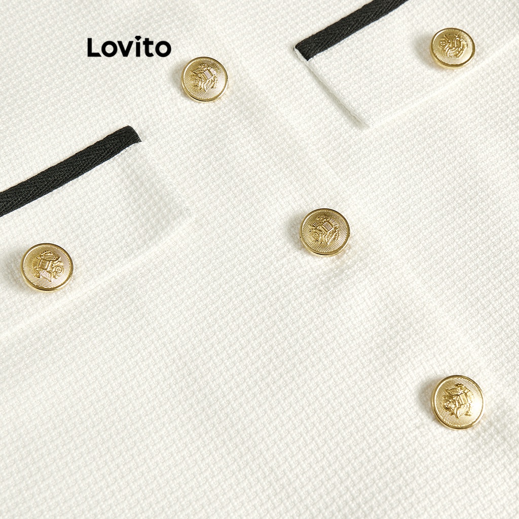 Áo khoác Lovito cài nút ghép nối màu trơn thường ngày cho nữ L61AD004 (Màu trắng)