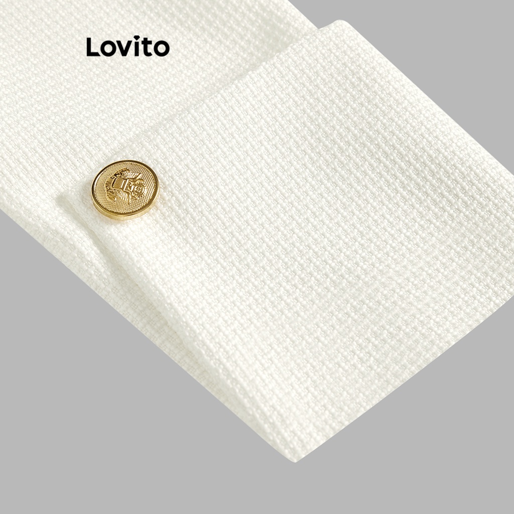 Áo khoác Lovito cài nút ghép nối màu trơn thường ngày cho nữ L61AD004 (Màu trắng)