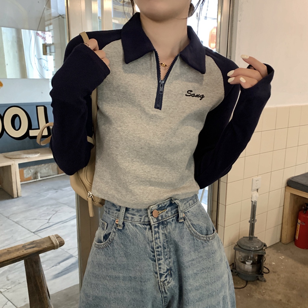 Áo polo Tay Dài Dáng Ôm Phong Cách vintage Dành Cho Nữ